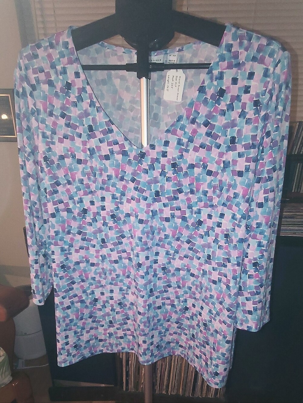 ✨ Susan Graver Liquid Knit Bright Geometric Boatneck Tunic Top XLP